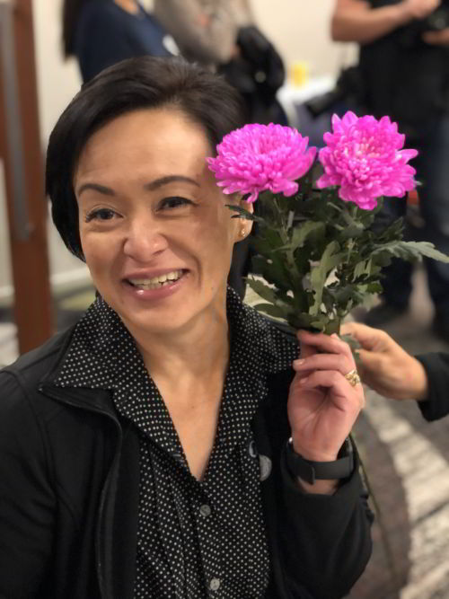 Ingrid with her pink flowers from Julia